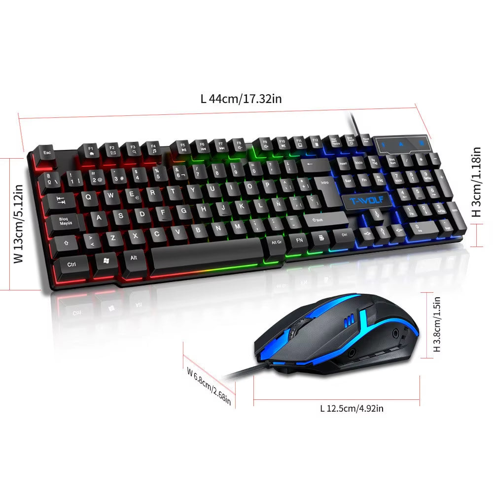 104 Keys Computer Mouse Keyboard Combo Colorful Blacklight Gaming USB Wired Keyboard and Mouse Set