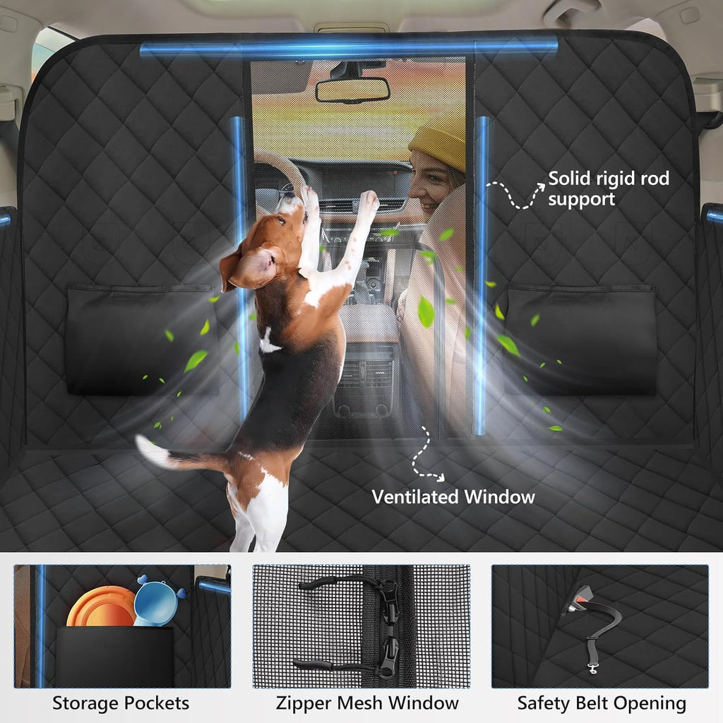 High Barrier Back Seat Extender for Dogs, Hard Bottom Dog Car Seat Cover for Back Seat Holds 420Lbs, Backseat Protector Pet Bed, Waterproof Dog Hammock for Car SUV and Trucks